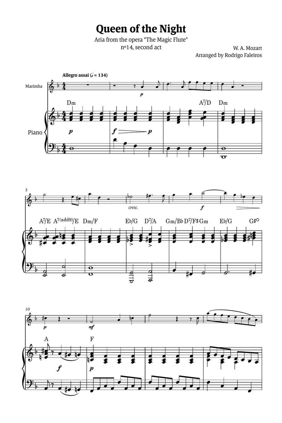 Queen of the Night - for solo marimba (with piano and chords) Chamber Music scores gallery preview page 1