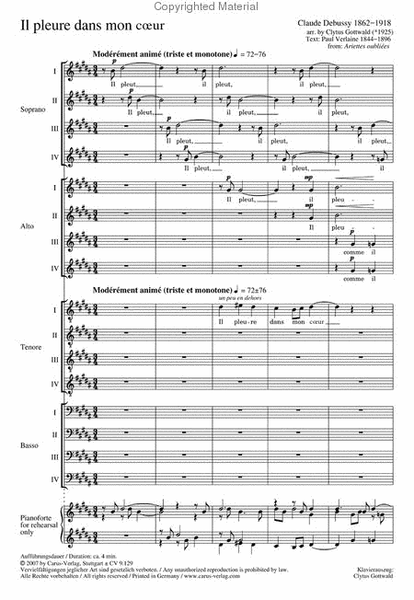 Il pleure dans mon coeur by Claude Debussy Choir - Sheet Music