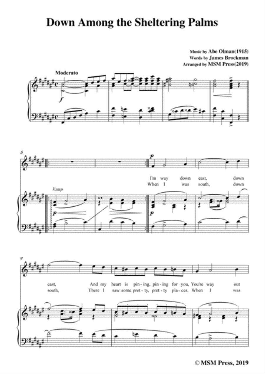 Abe Olman-Down Among the Sheltering Palms,in F sharp Major,for Voice&Piano Voice scores gallery preview page 3
