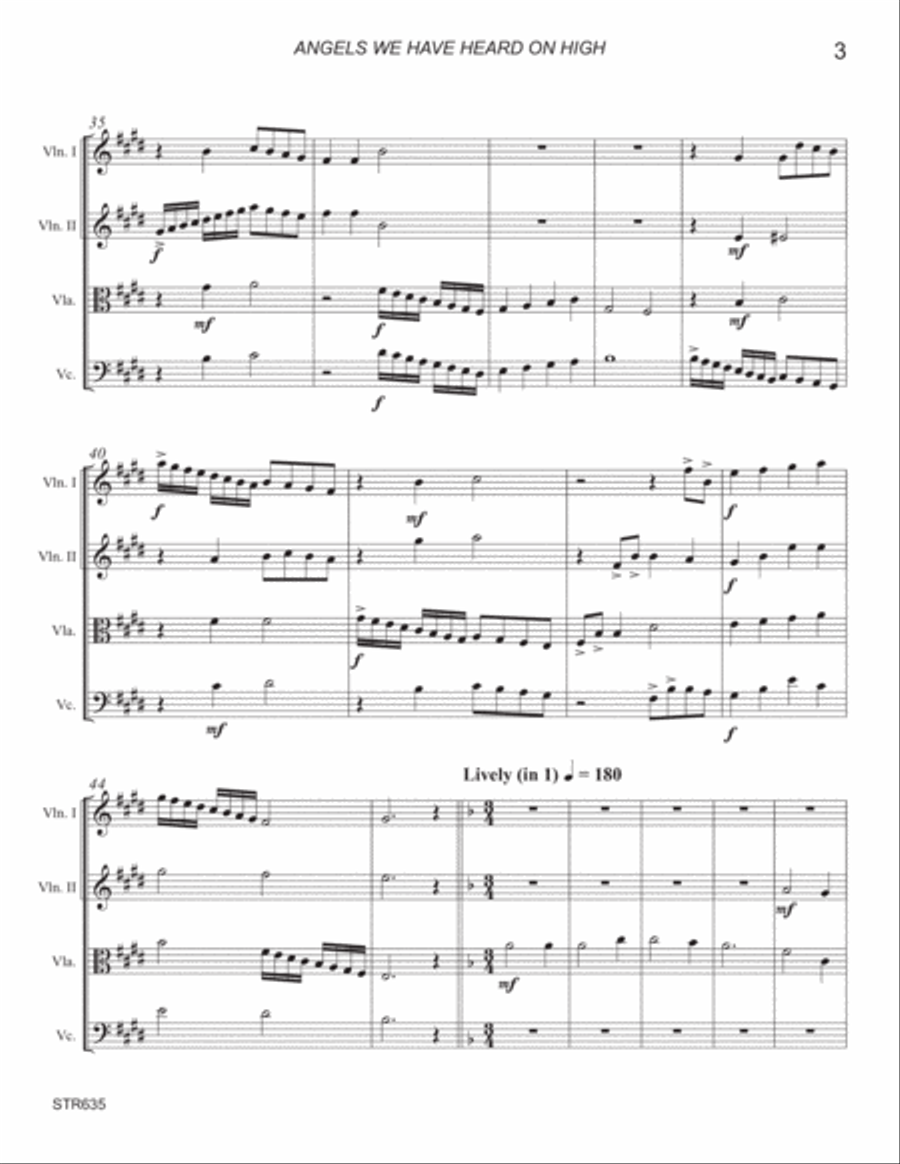 ANGELS WE HAVE HEARD ON HIGH - String Quartet (unaccompanied) - Grade 3 String Quartet scores gallery preview page 3