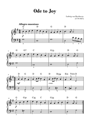 Beethoven - Ode to Joy for Easy/Beginner Piano (with fingerings and Chords)