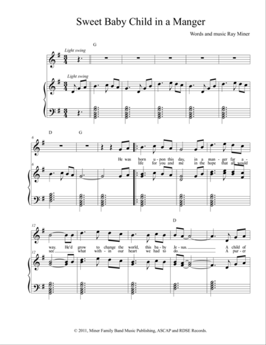 Sweet Baby Child In A Manger Easy Piano scores gallery preview page 1