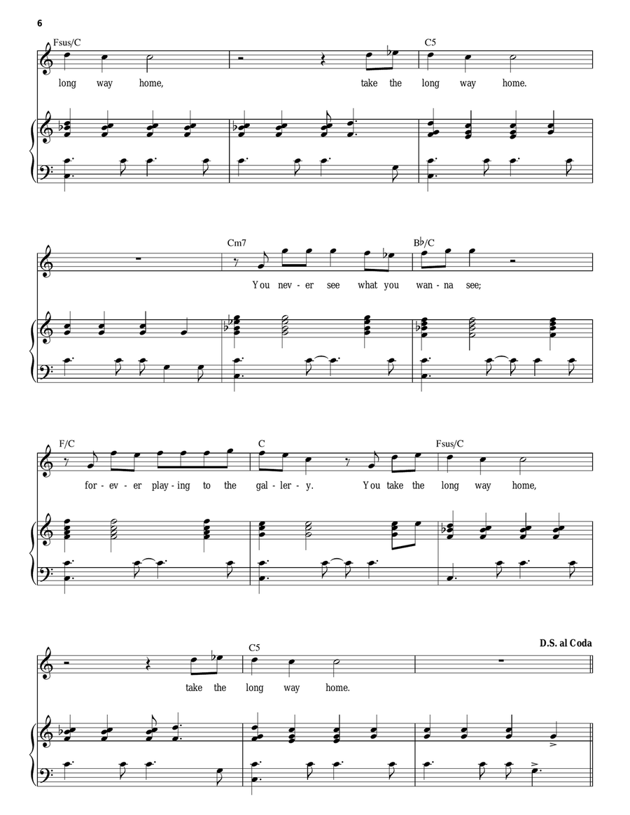 Take The Long Way Home Piano, Vocal scores gallery preview page 6
