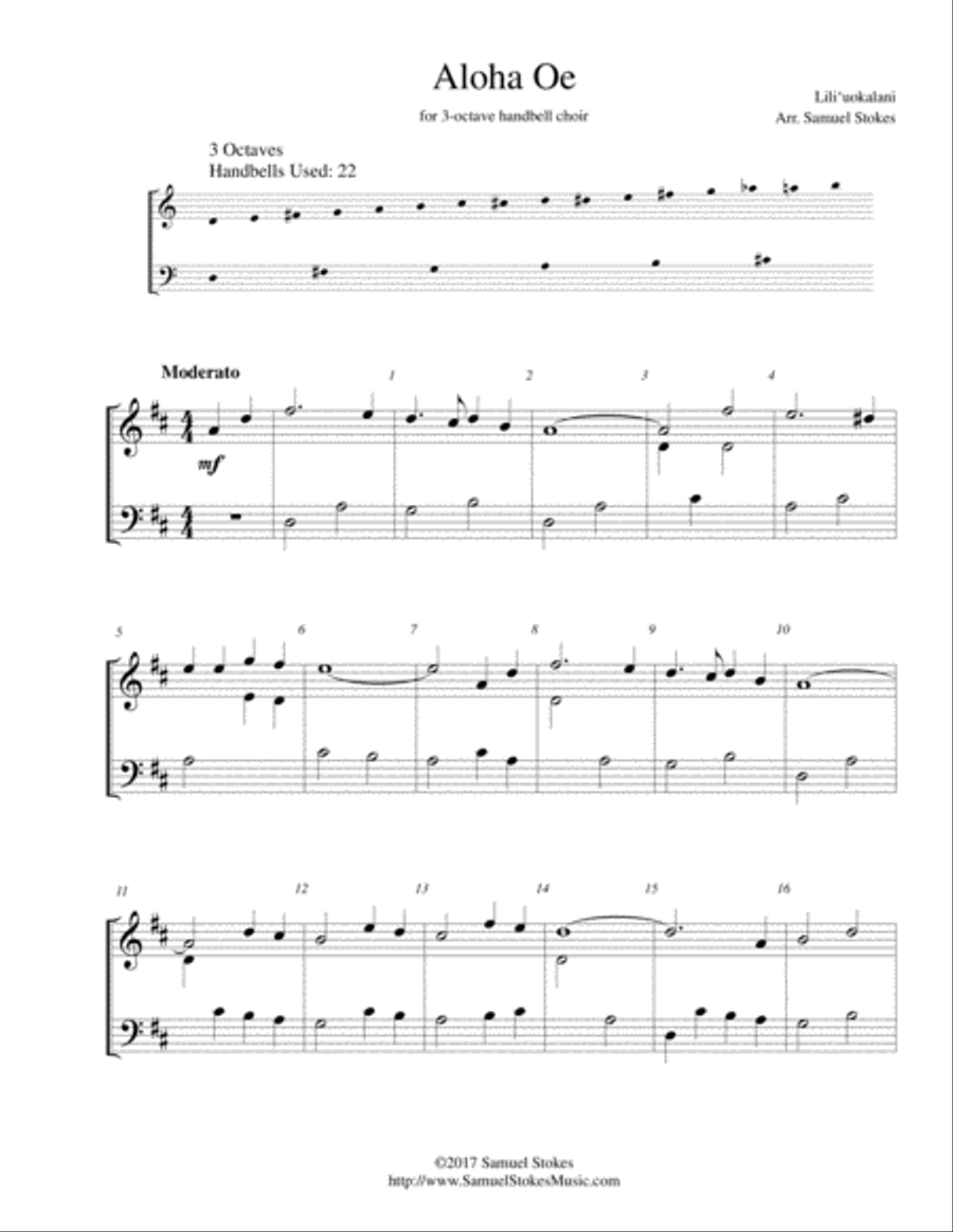 Aloha Oe - for 3-octave handbell choir 3-Octaves scores gallery preview page 1
