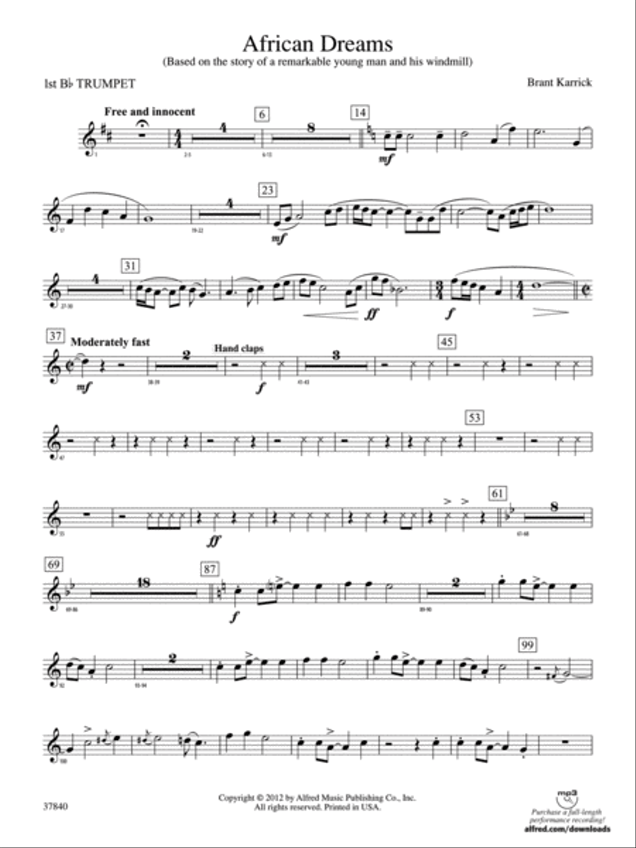 African Dreams: 1st B-flat Trumpet Concert Band scores gallery preview page 1