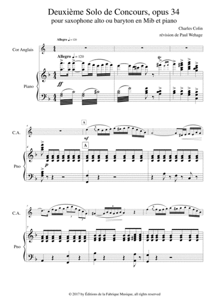 Charles Colin: Deuxième Solo de Concours, Opus 34 arranged for english horn and piano