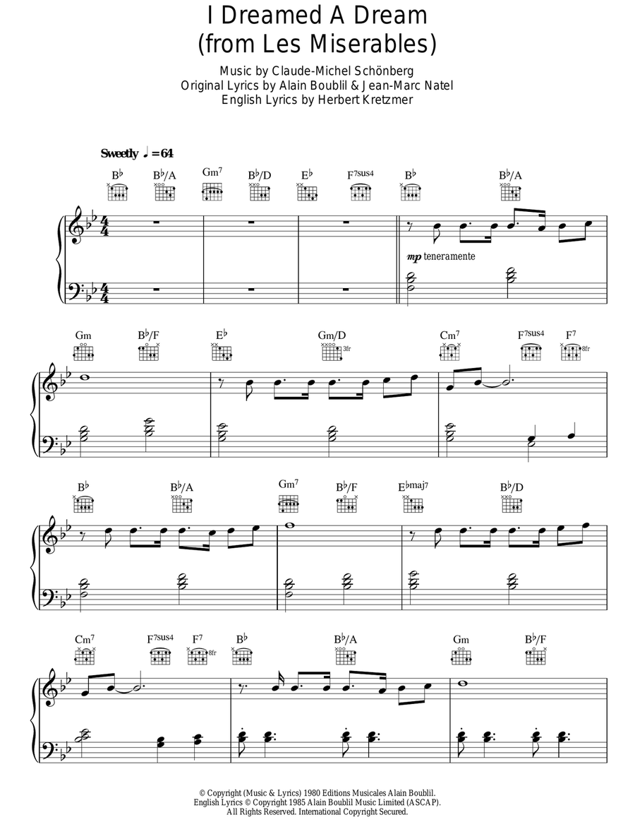 I Dreamed A Dream (from Les Miserables) Voice scores gallery preview page 1