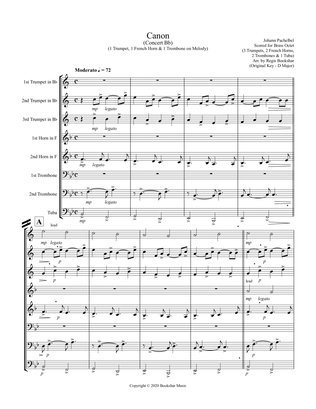Book cover for Canon (Pachelbel) (Bb) (Brass Octet - 3 Trp, 2 Hrn, 2 Trb, 1 Tuba) (1 Trp, 1 Hrn, 1 Trb lead)