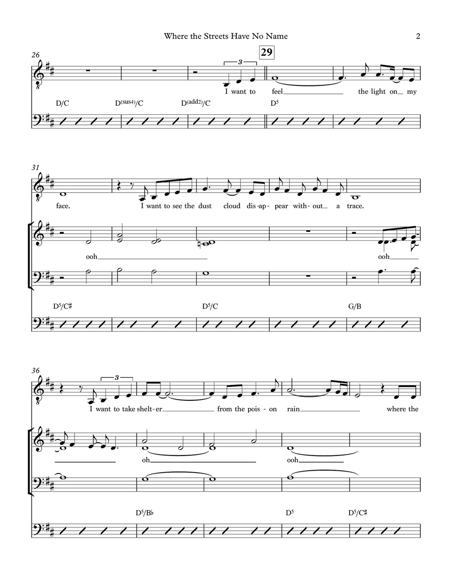 Where The Streets Have No Name 4-Part scores gallery preview page 2