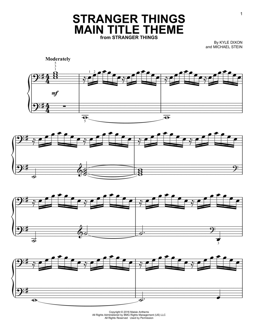 Stranger Things Main Title Theme Easy Piano scores gallery preview page 1