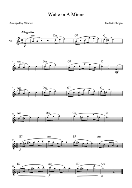 Waltz in A Minor | B. 150, Op. Posth. | Chopin | Violin | Chords image number null