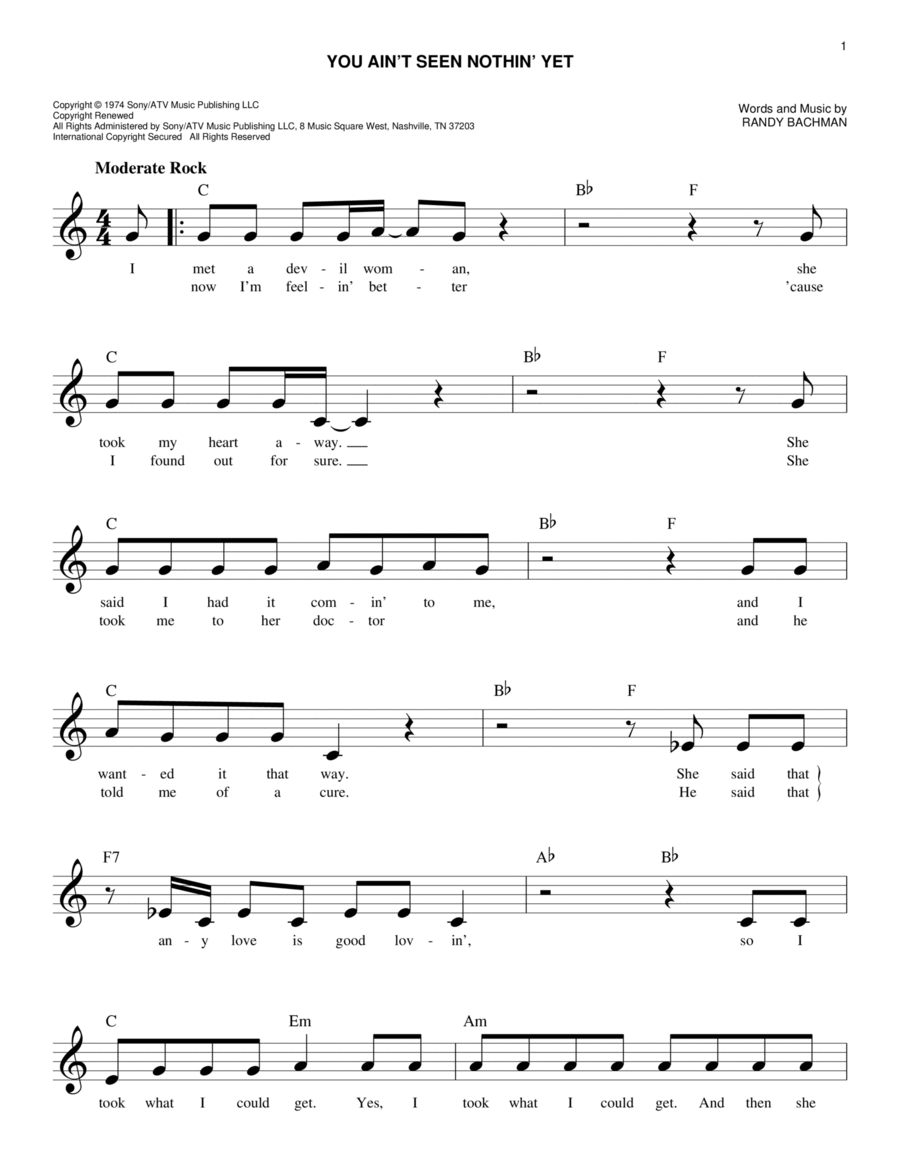 You Ain't Seen Nothin' Yet Piano scores gallery preview page 1