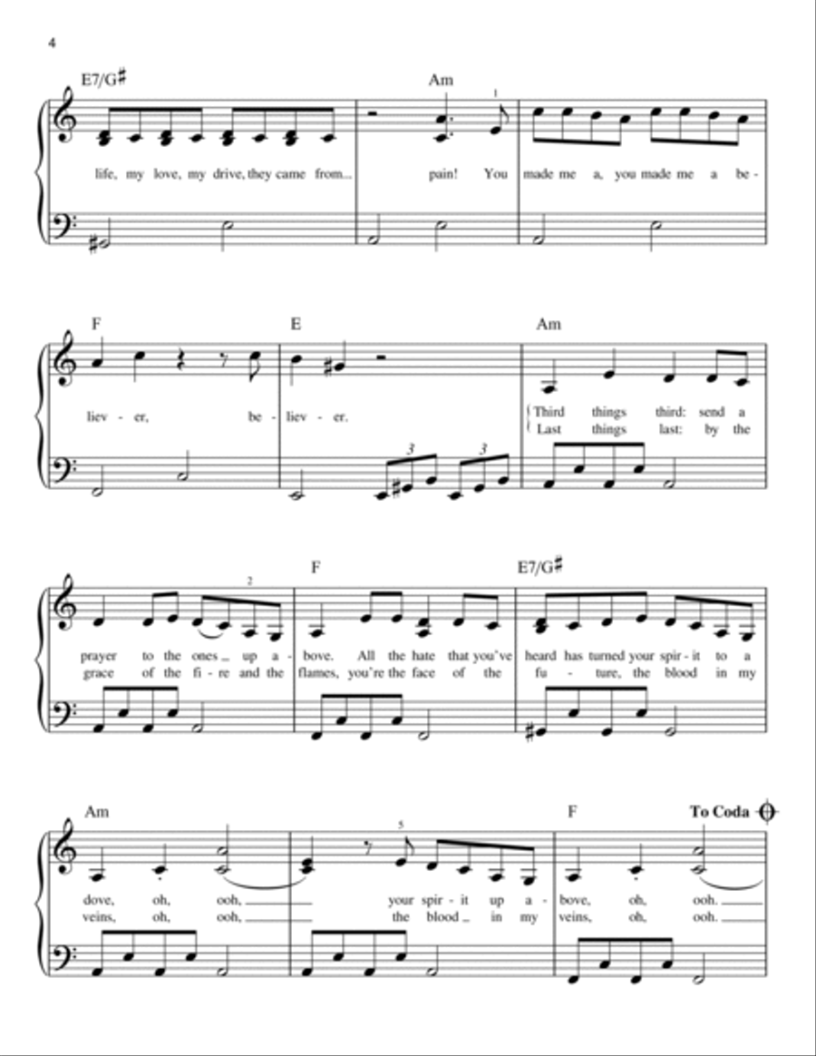Believer Easy Piano scores gallery preview page 4