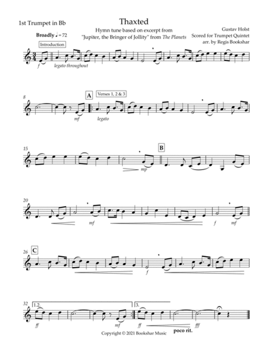 Thaxted (hymn tune based on excerpt from "Jupiter" from The Planets) (Bb) (Trumpet Quintet) image number null