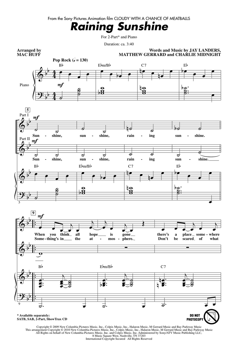 Raining Sunshine (from Cloudy With A Chance Of Meatballs) 2-Part scores gallery preview page 1