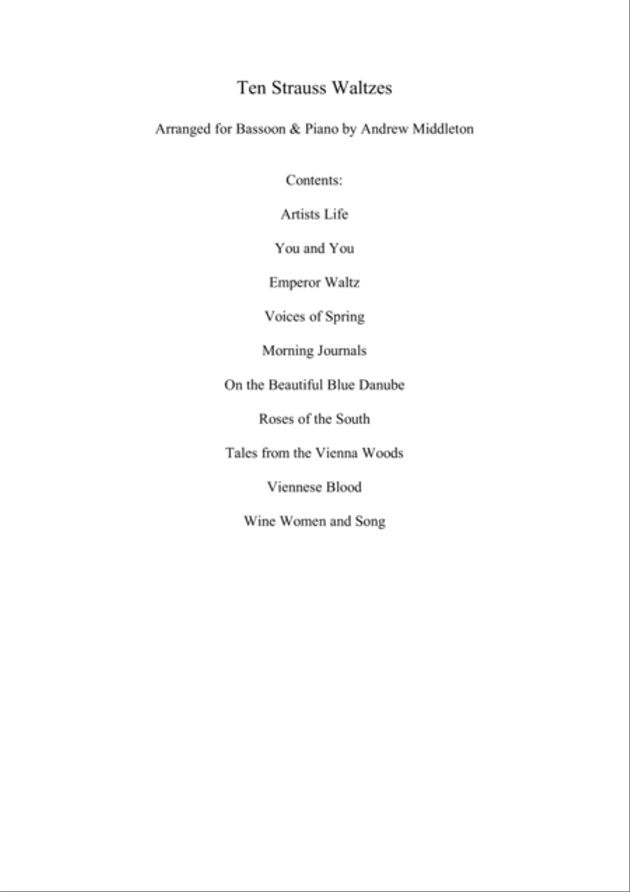 10 Strauss Waltzes arranged for Bassoon and Piano Bassoon Solo scores gallery preview page 2