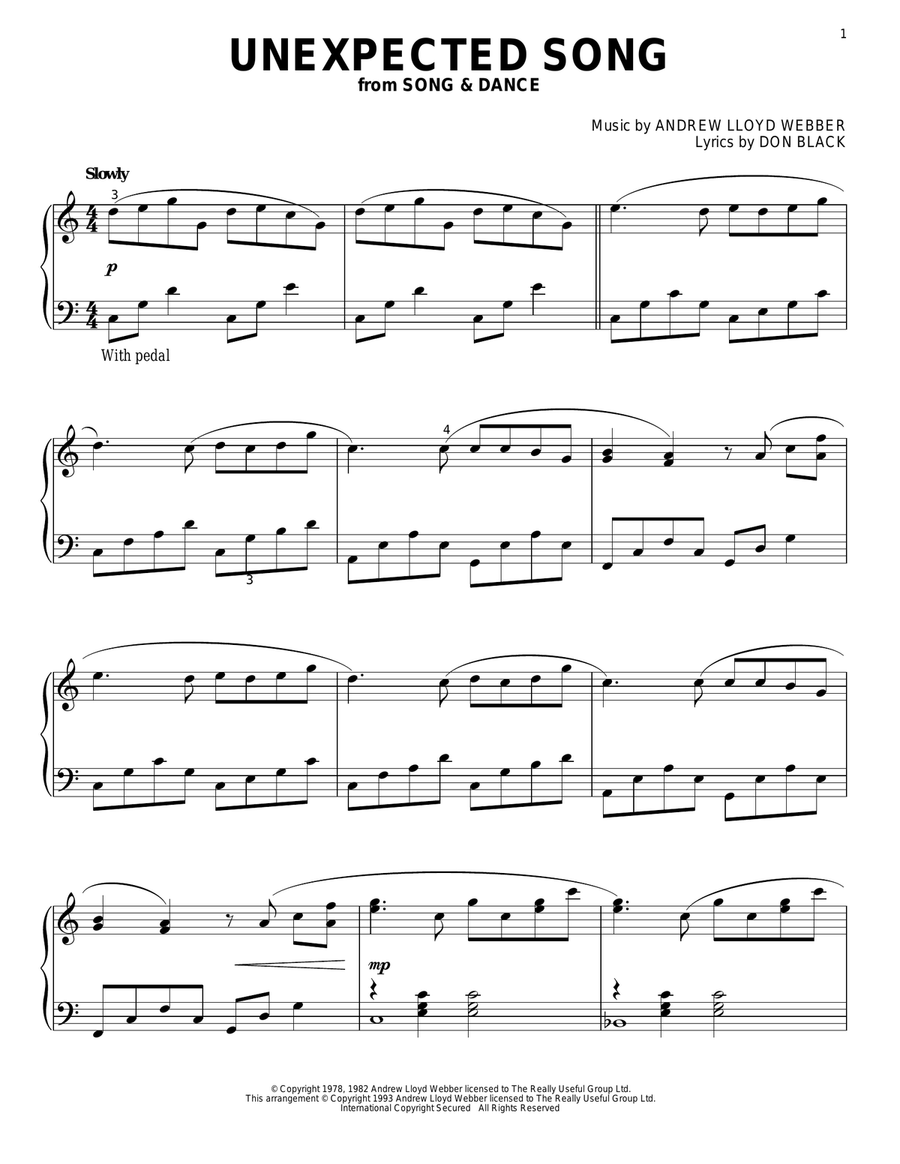 Unexpected Song (from Song & Dance) Piano Solo scores gallery preview page 1
