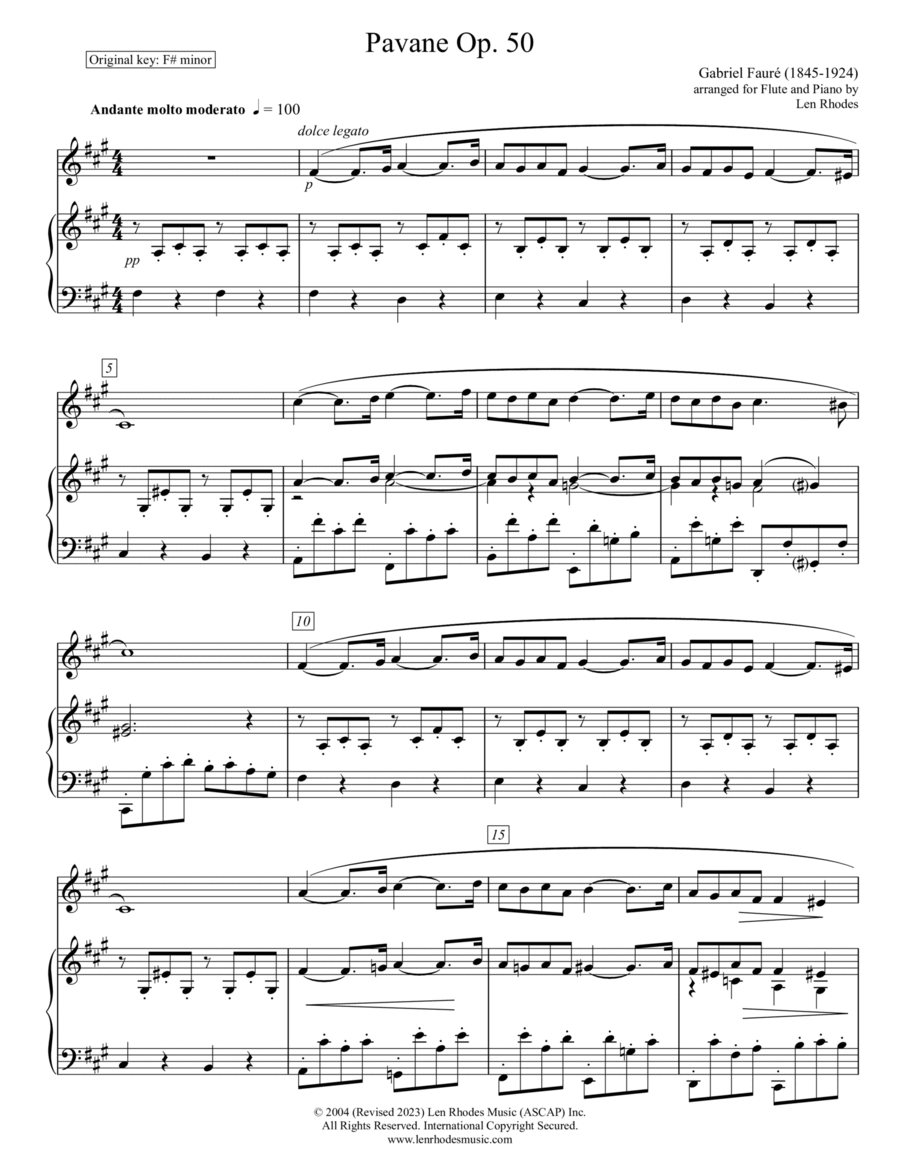 Fauré - Pavane op.50, for Flute and Piano Flute Solo scores gallery preview page 1