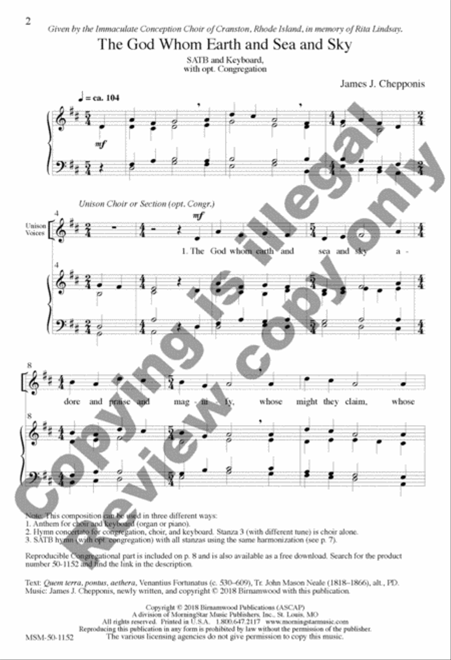 The God Whom Earth and Sea and Sky 4-Part scores gallery preview page 2