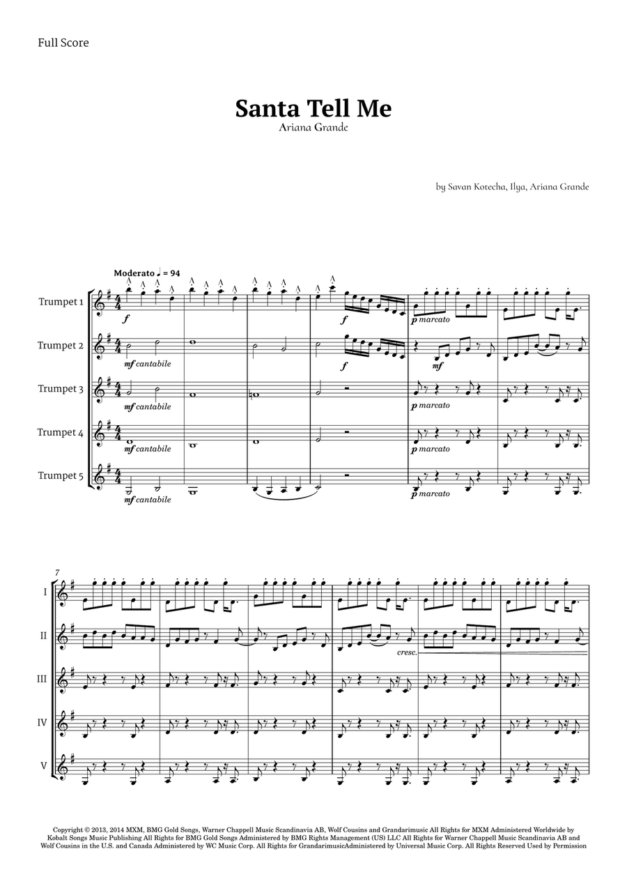 Santa Tell Me Brass Quintet scores gallery preview page 1