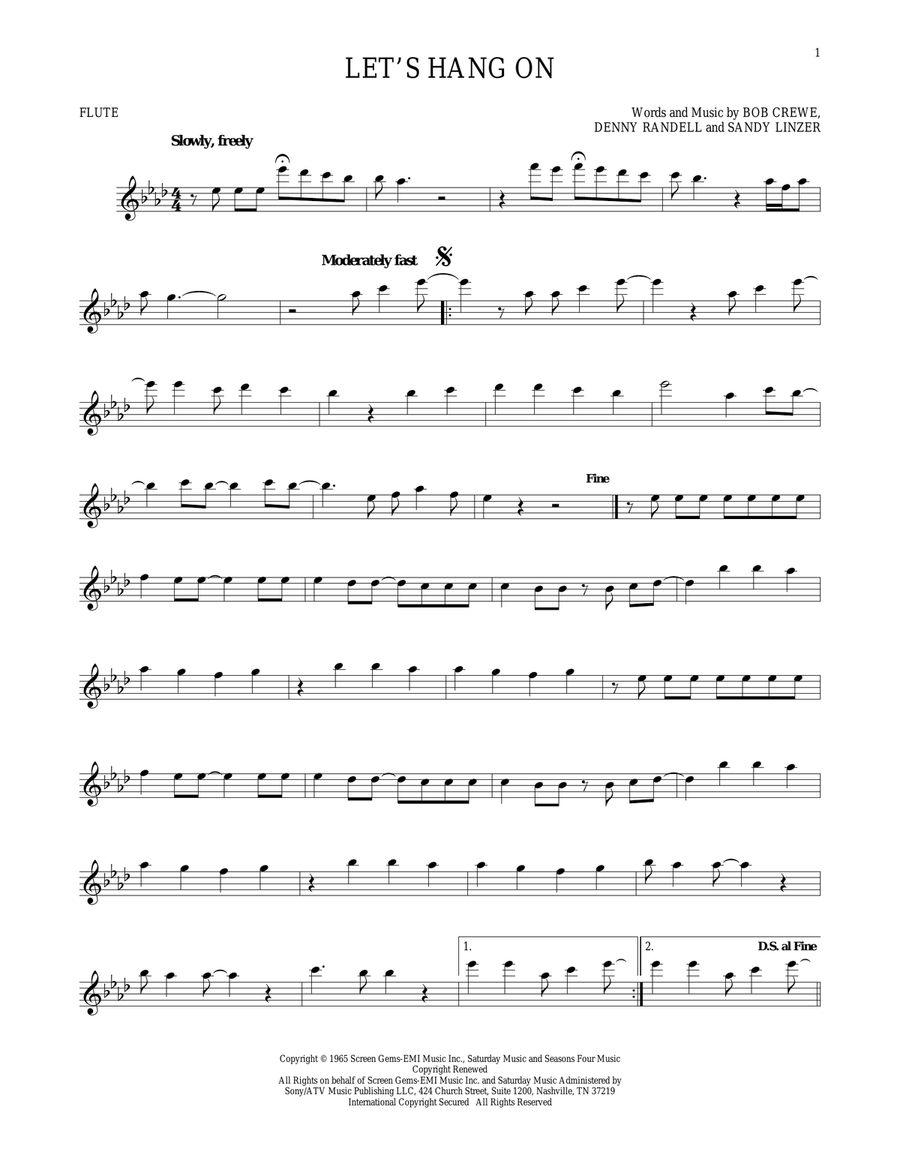 Let's Hang On Flute Solo scores gallery preview page 1