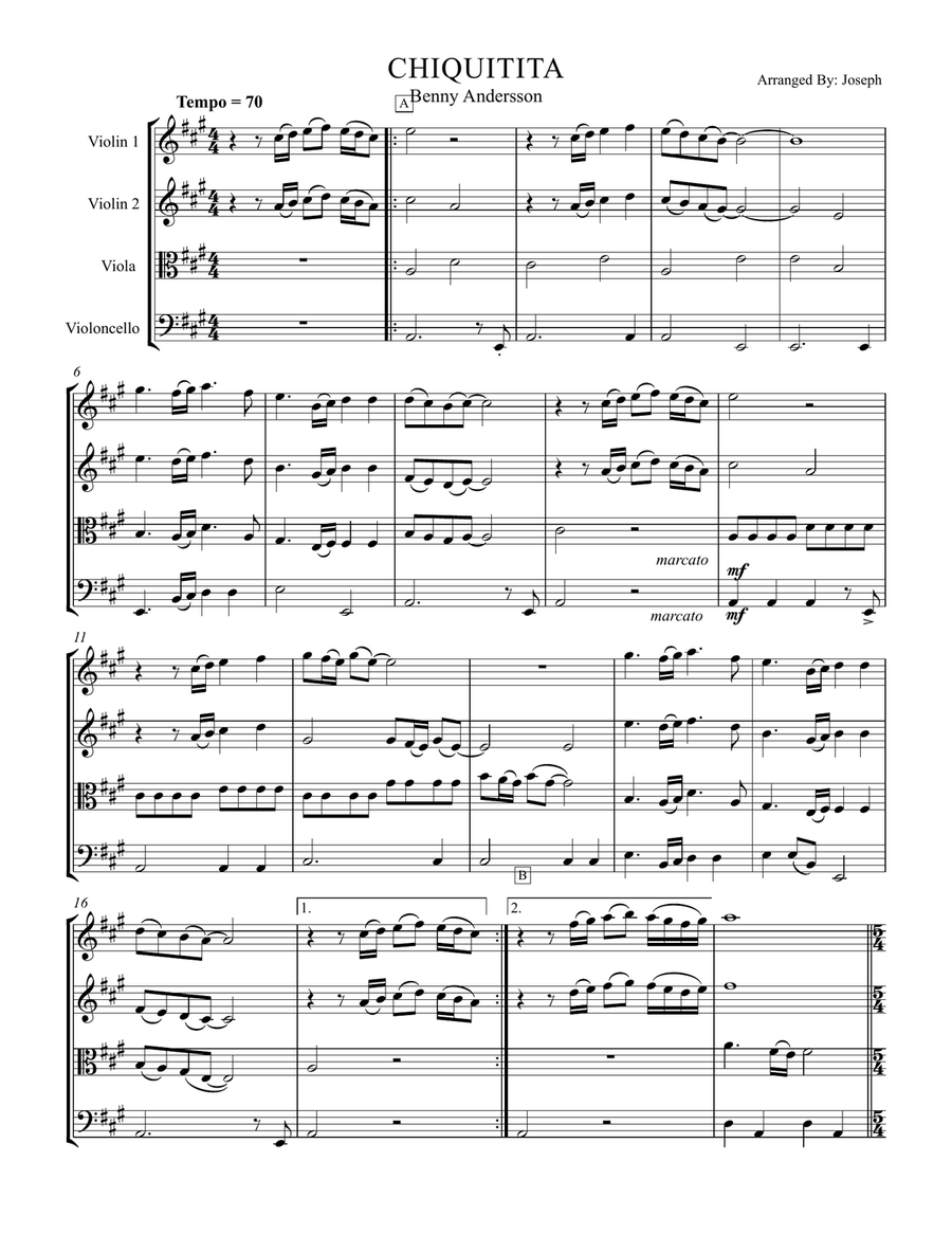 Chiquitita String Quartet scores gallery preview page 1