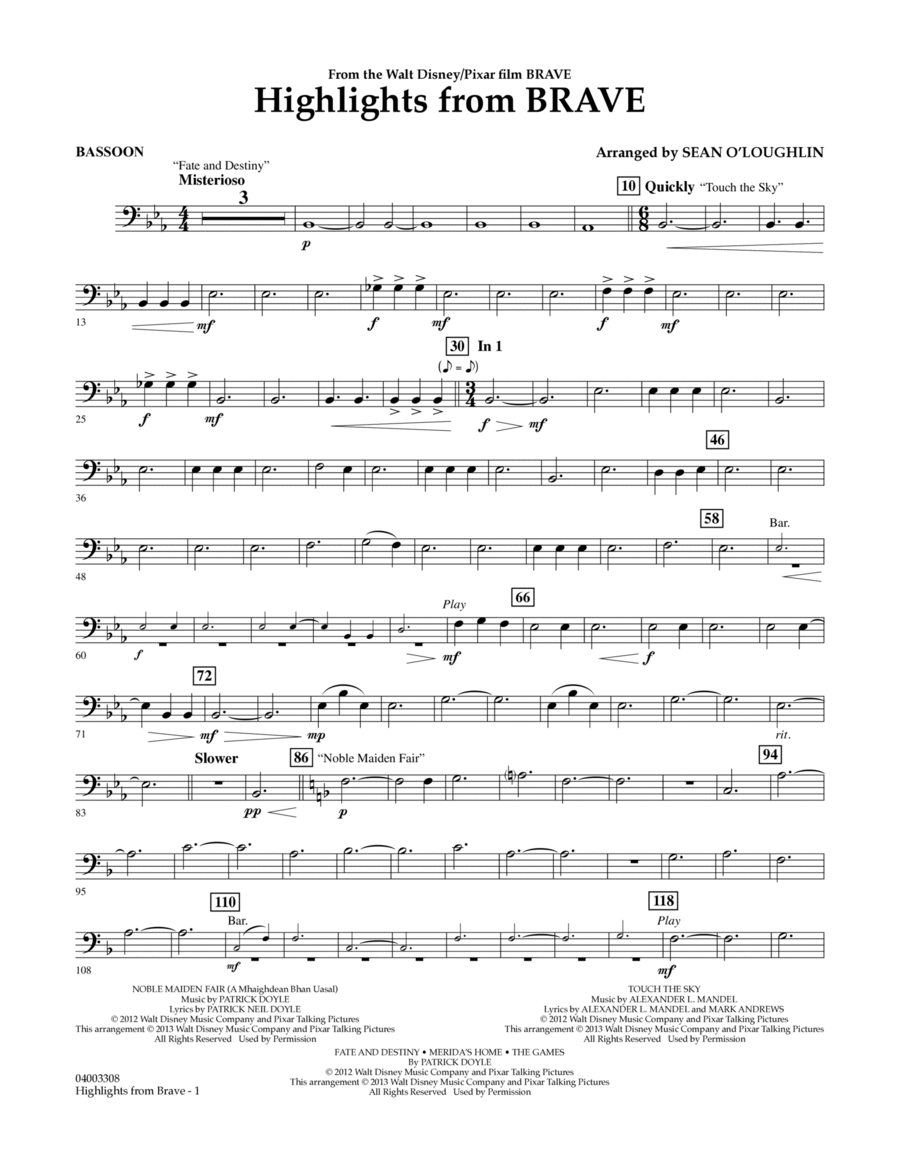 Highlights From Brave - Bassoon Concert Band scores gallery preview page 1
