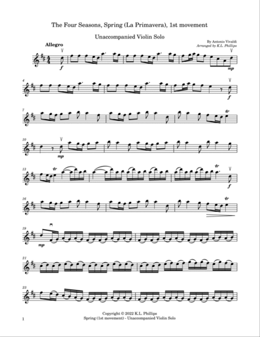 Spring (La Primavera), 1st movement - Unaccompanied Violin Solo Violin Solo scores gallery preview page 2