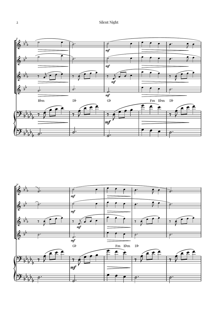 Silent Night | BEAUTIFUL Arrangement Saxophone Quartet scores gallery preview page 2
