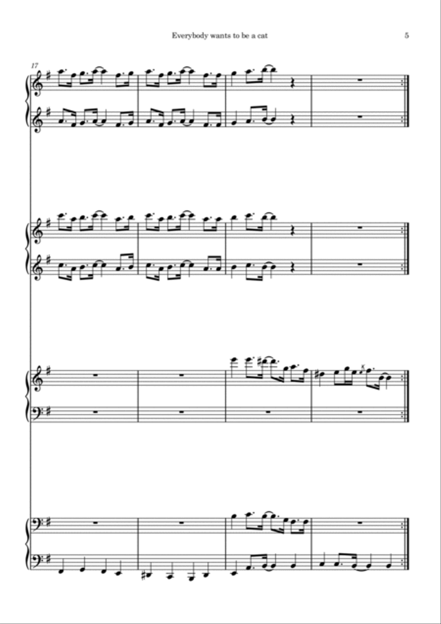 Ev'rybody Wants To Be A Cat Piano Duet scores gallery preview page 5