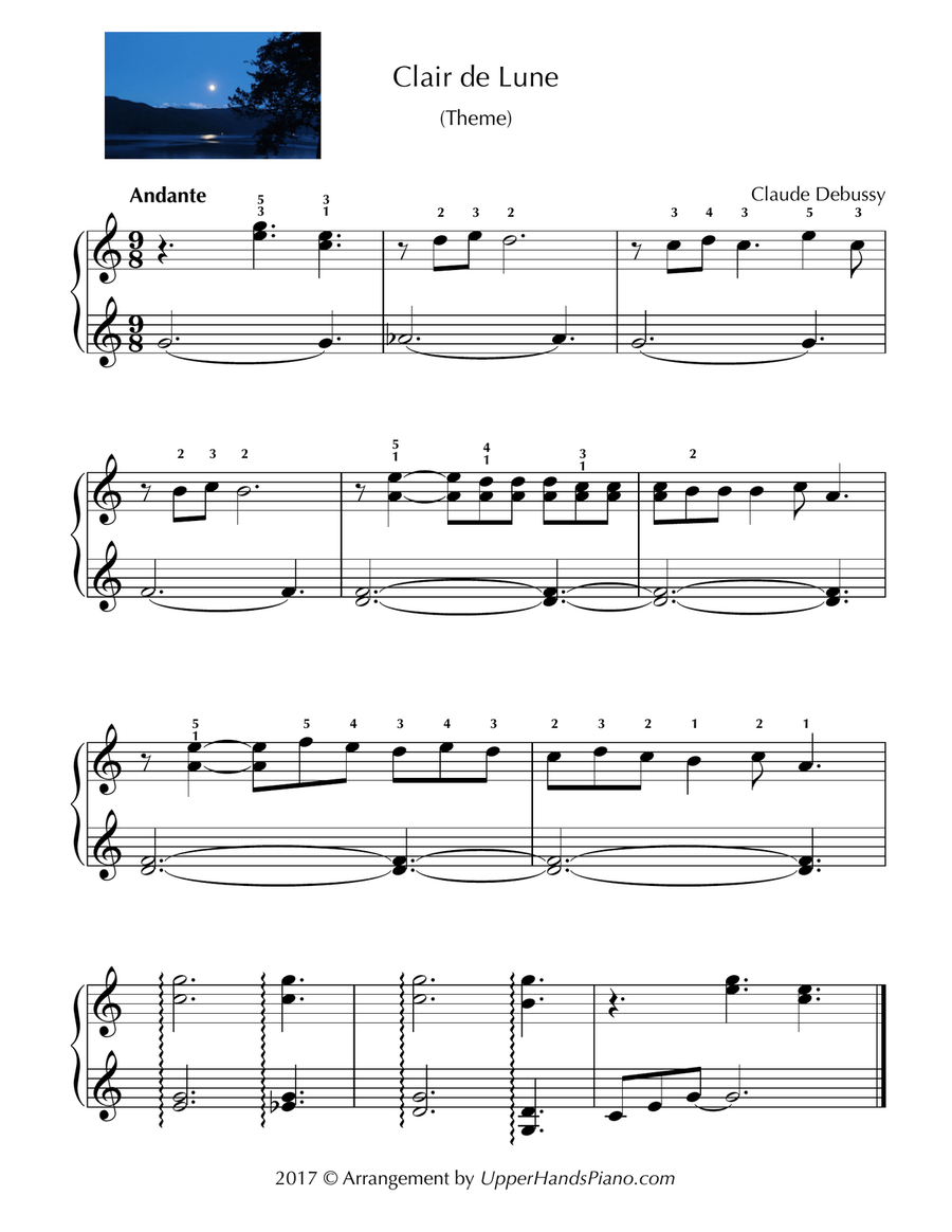 Clair de Lune (short theme for easy piano) Easy Piano scores gallery preview page 1