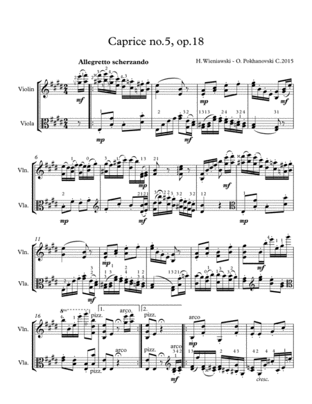 Wieniawski 8 Caprices, op.18: #5 in E for violin and viola image number null