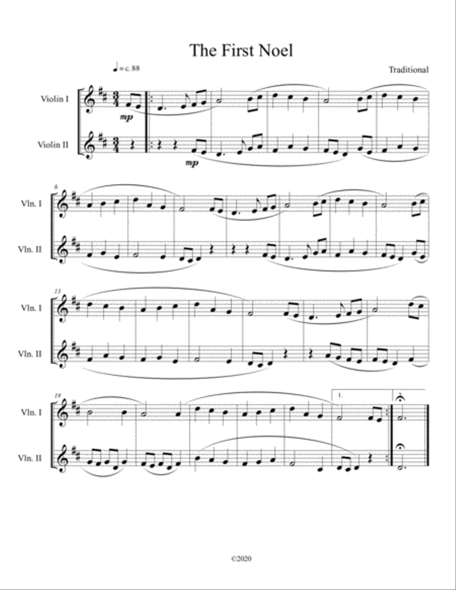 The First Noel (violin duet) String Duet scores gallery preview page 1