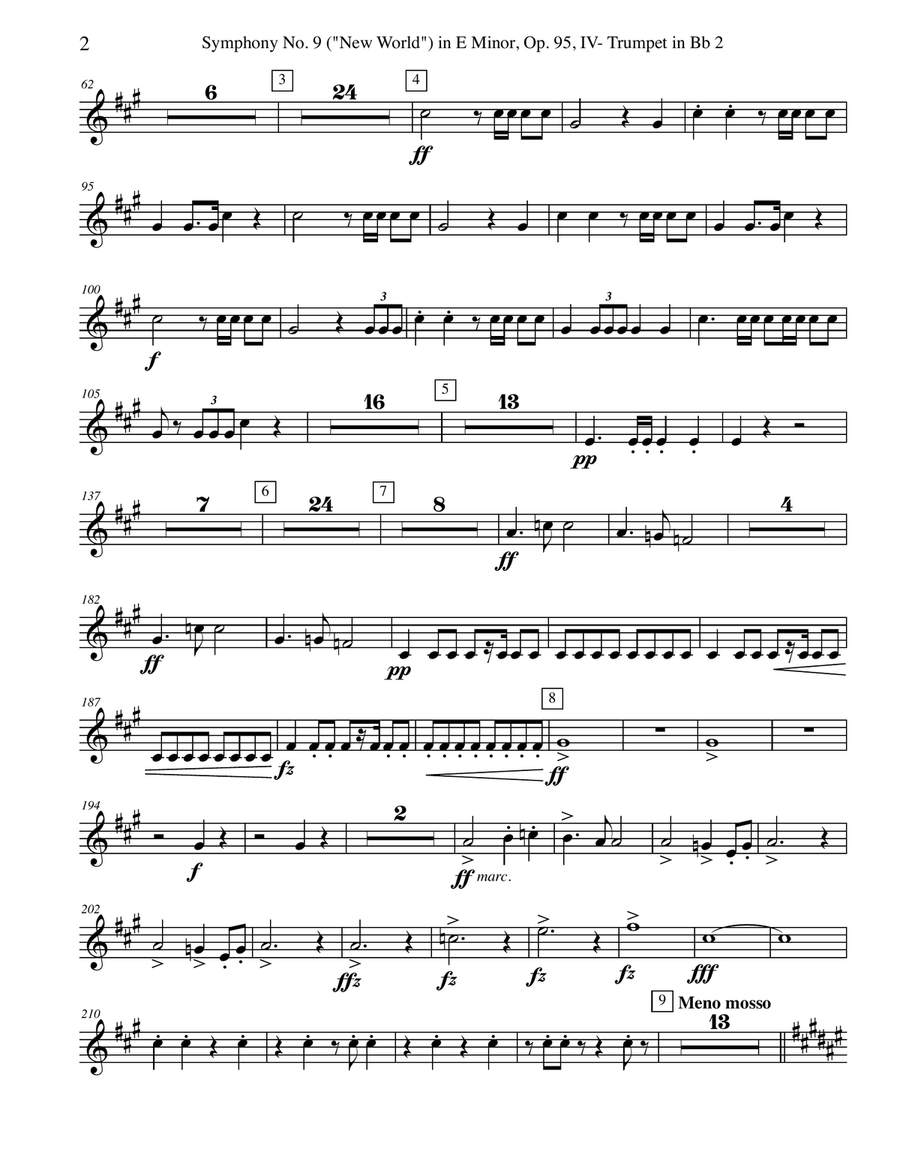 Dvorak Symphony No. 9, New World, Movement IV - Trumpet in Bb 2 (Transposed Part), Op.95 B-Flat Trumpet scores gallery preview page 2