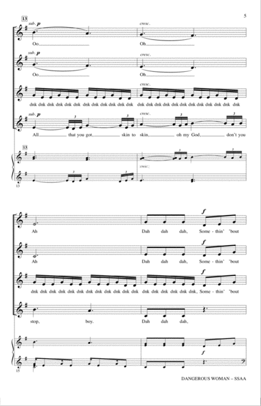 Dangerous Woman (arr. Deke Sharon) SSAA scores gallery preview page 4