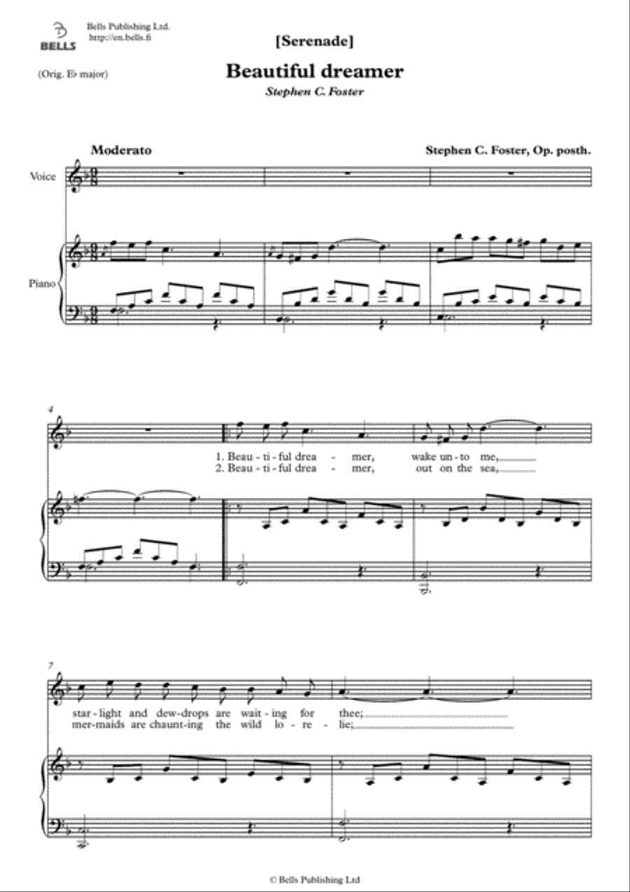Beautiful dreamer (F Major) Voice Solo scores gallery preview page 1