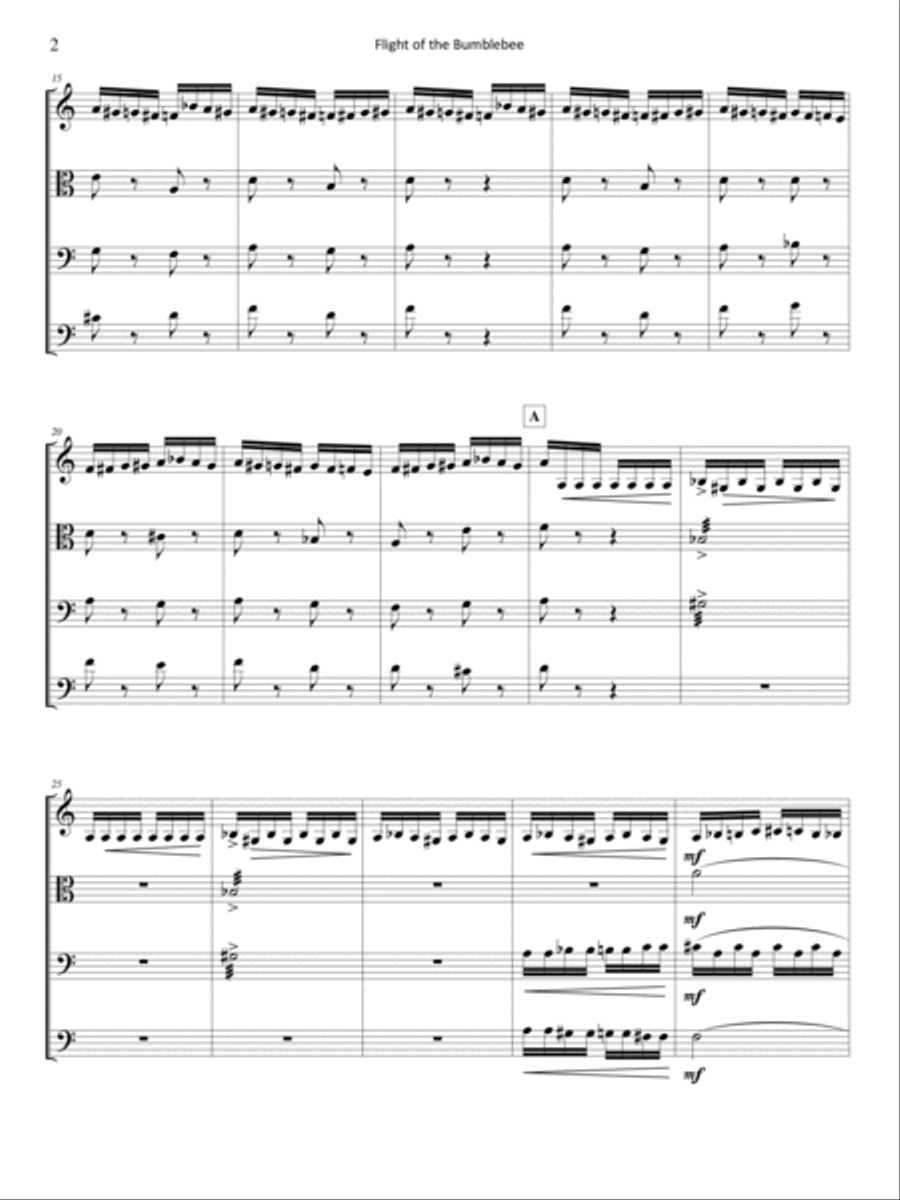 Rimsky-Korsakov - Flight of the Bumblebee for violin, viola, cello, and double bass Small Ensemble scores gallery preview page 2