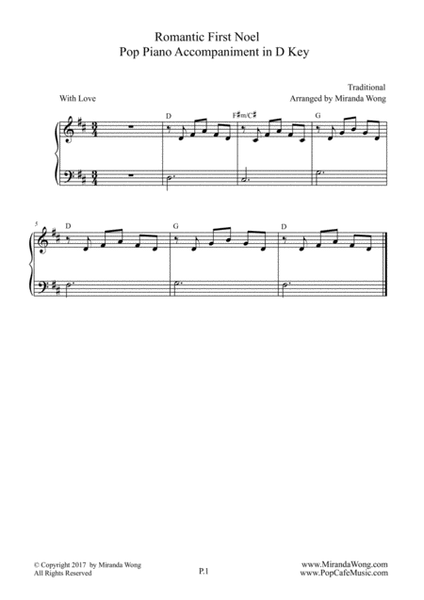 Romantic First Noel - Violin, Piano and Cello in D Key (With Chords) image number null
