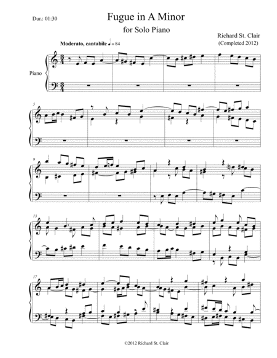 Fugue in A Minor for Solo Piano Piano Solo scores gallery preview page 1