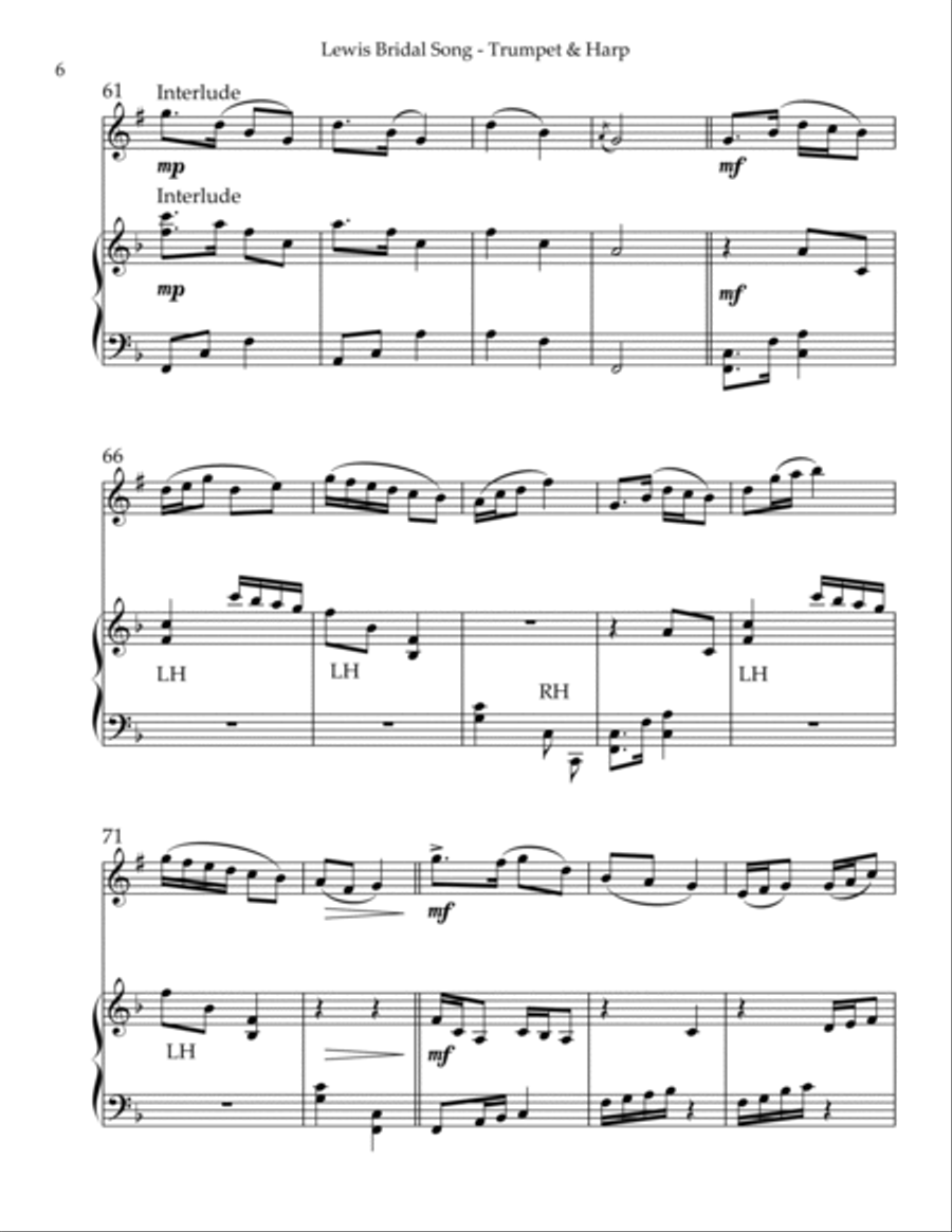 Lewis Bridal Song/Mairi’s Wedding, Duet for Bb Trumpet & Harp