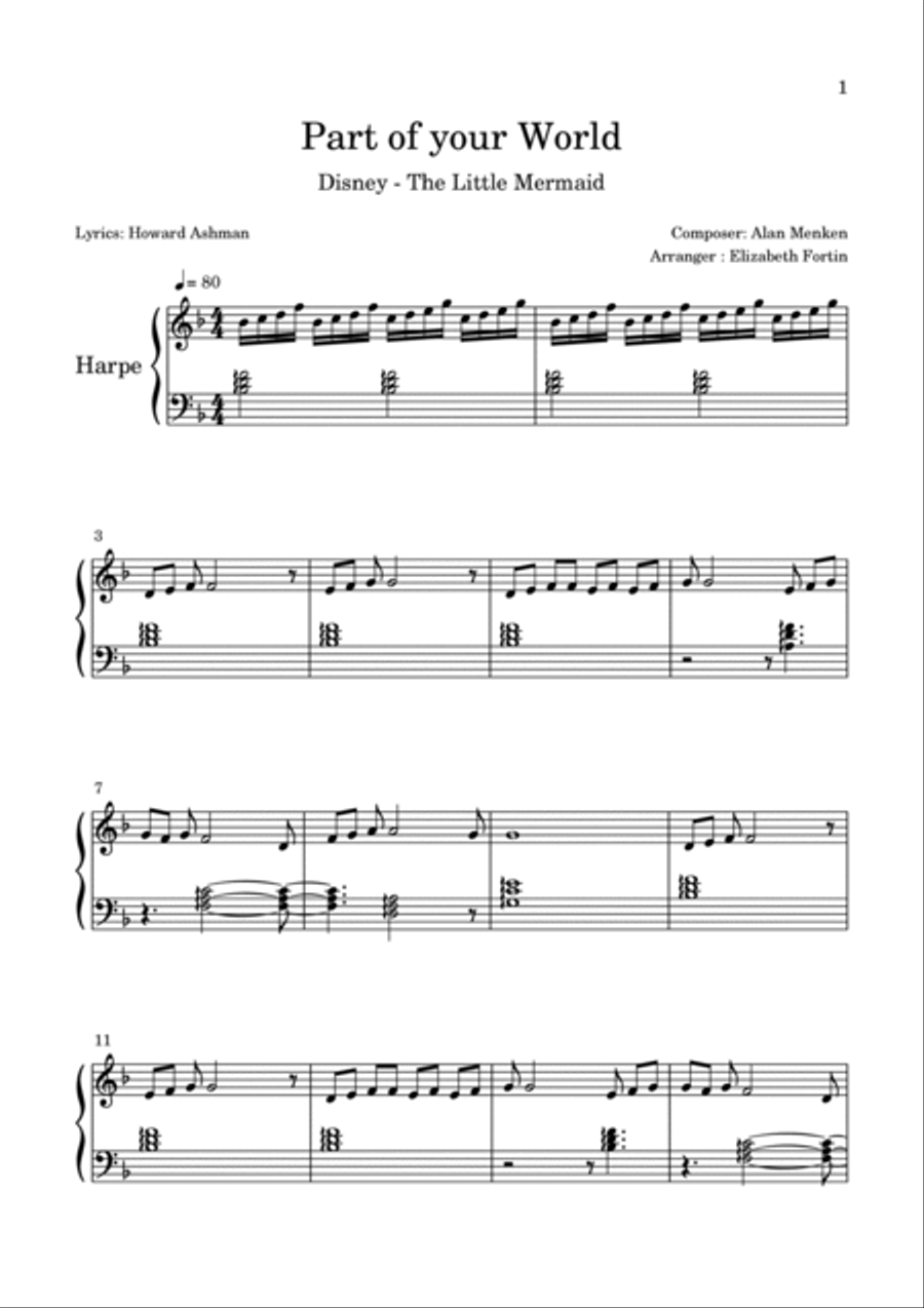 Part Of Your World Part Of Your World Harp scores gallery preview page 2