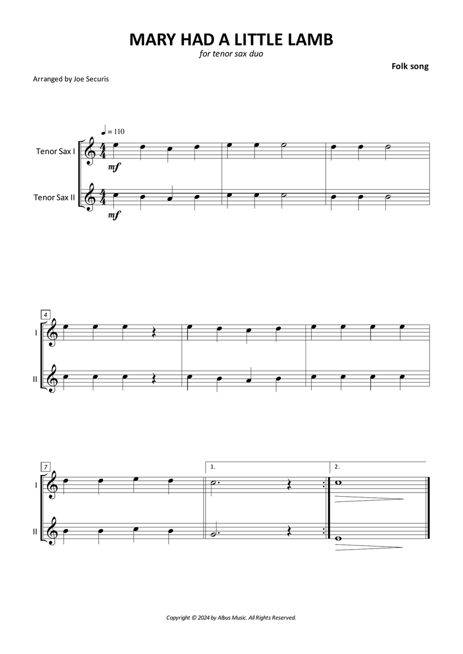 Mary Had A Little Lamb Woodwind Duet scores gallery preview page 1