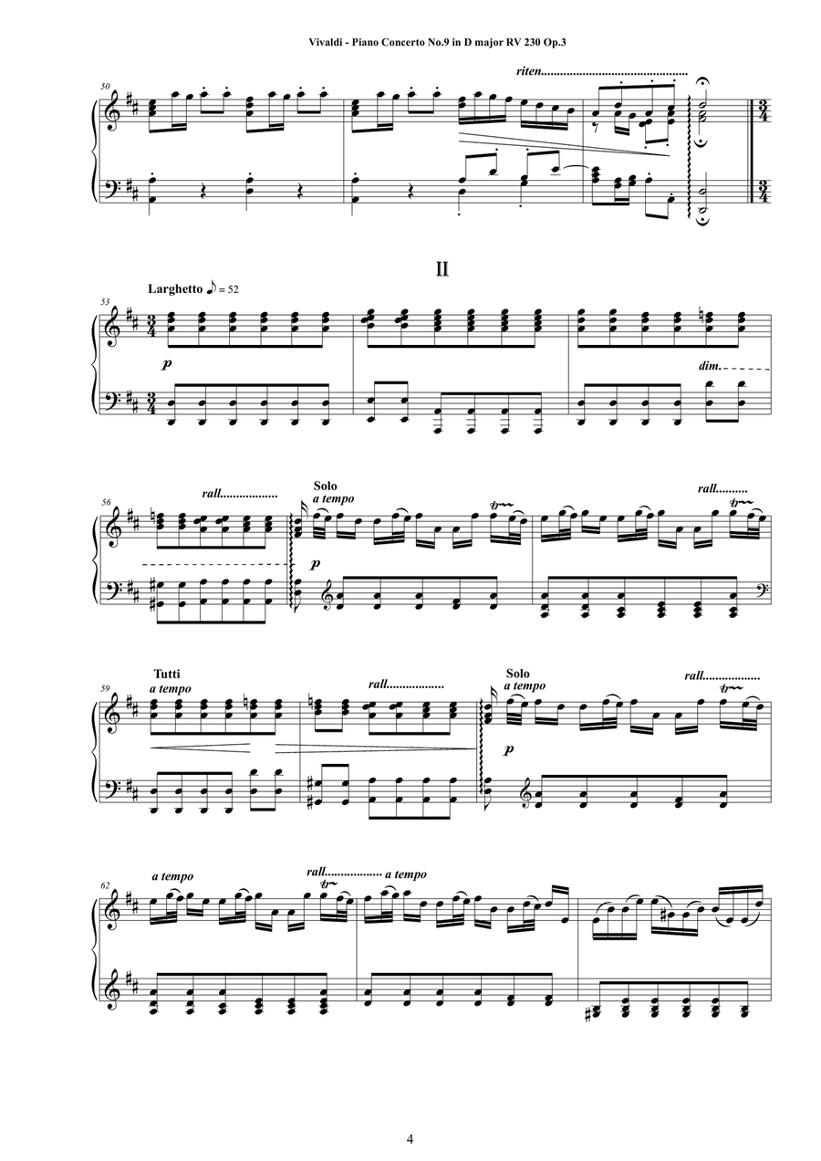 Vivaldi - Piano Concerto No.9 in D major RV 230 Op.3 - Piano Version Piano Solo scores gallery preview page 4