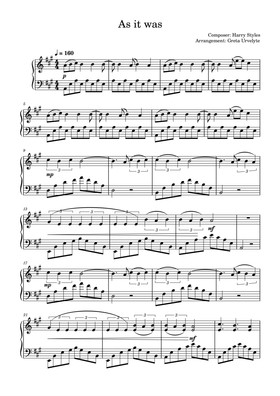 As It Was Part scores gallery preview page 1