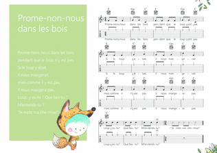 Promenons-nous dans les bois French popular tarditional song for kids Melody + Guitar chords + Guita