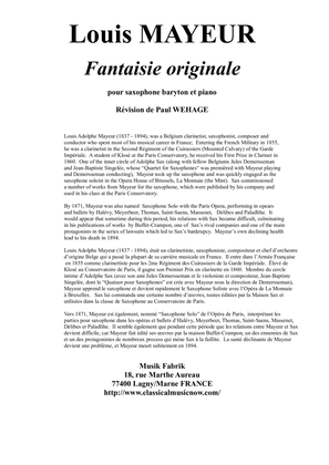 Book cover for Fantaisie Originale for baritone saxophone and piano