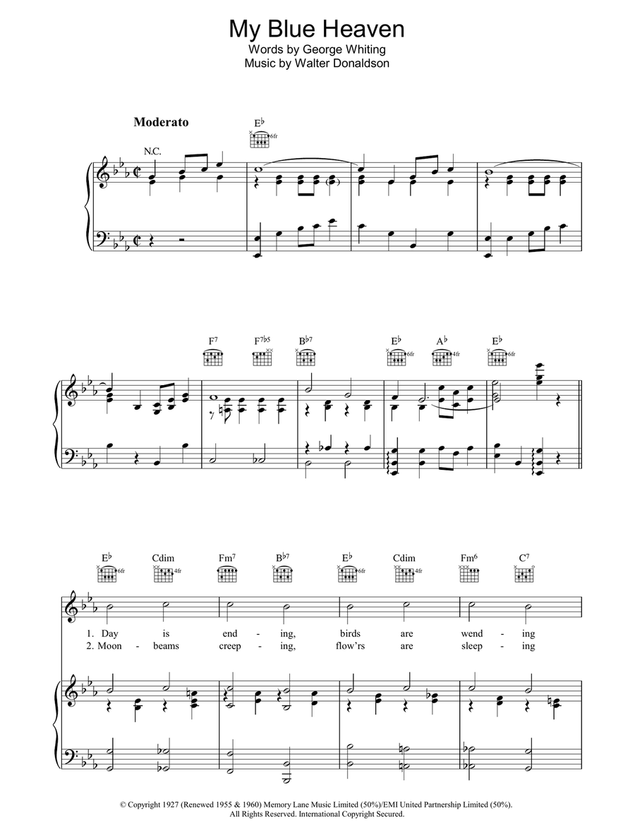 My Blue Heaven Piano, Vocal, Guitar scores gallery preview page 1