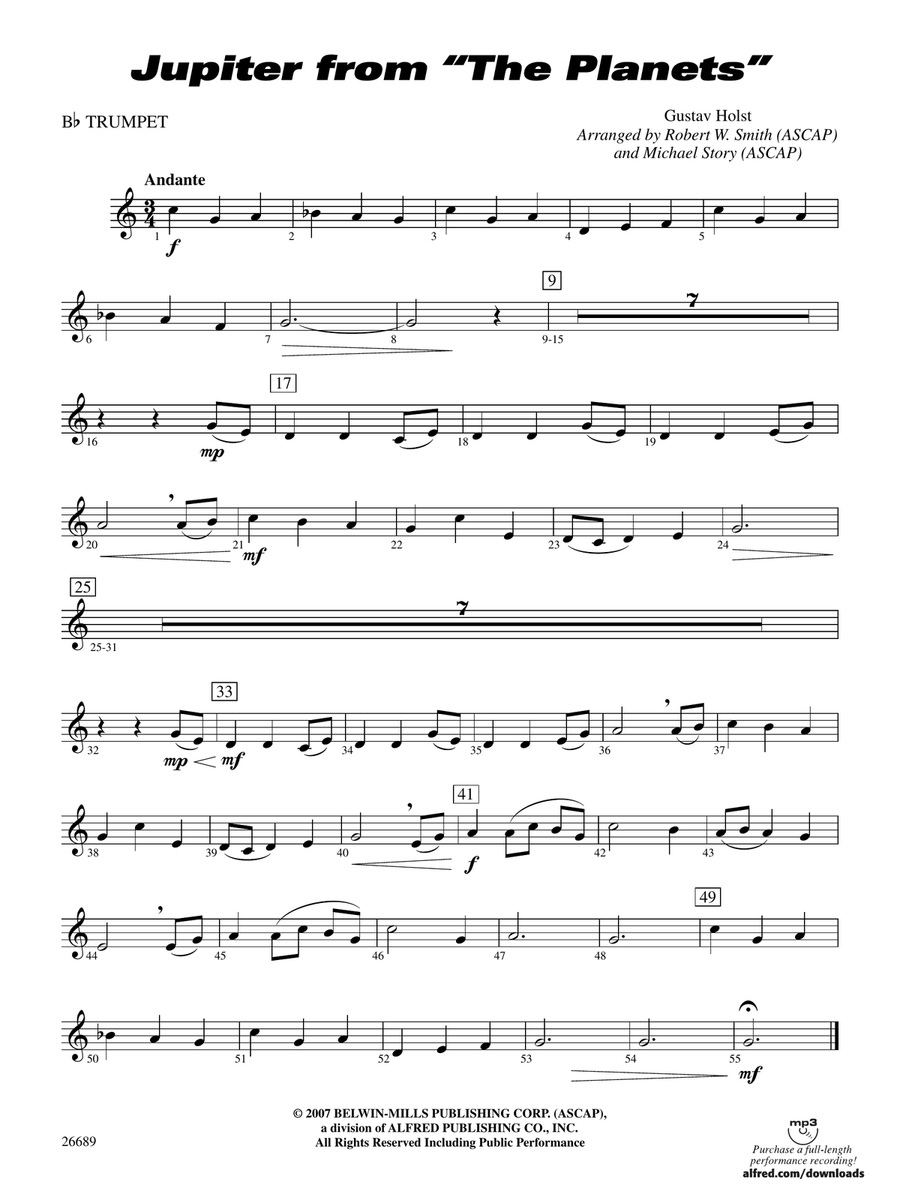Jupiter (from The Planets): 1st B-flat Trumpet