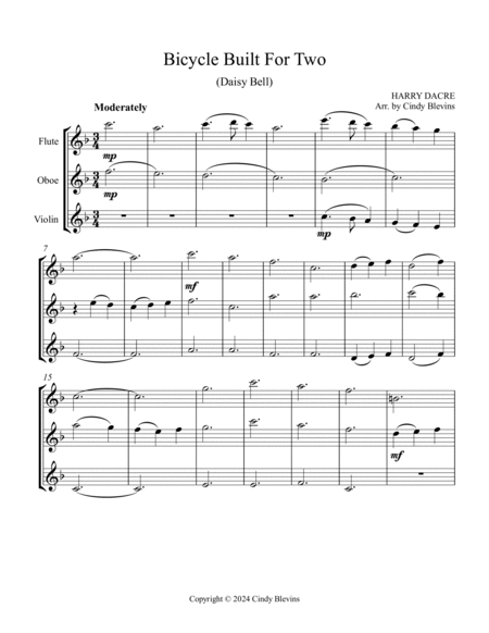 Bicycle Built For Two, for Flute, Oboe and Violin image number null