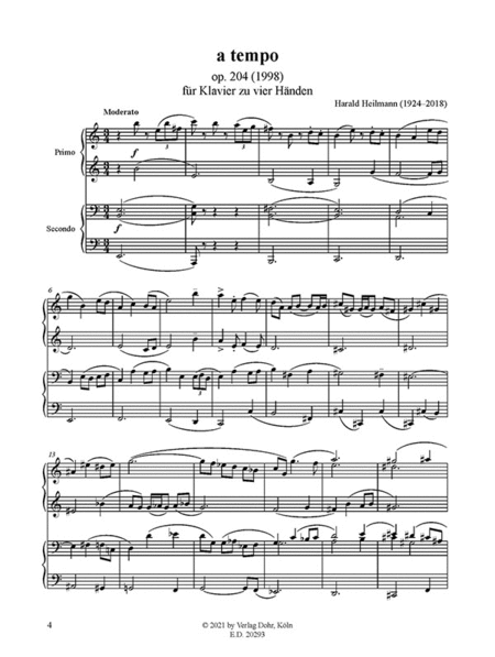 a tempo für Klavier zu vier Händen op. 204 (1998)